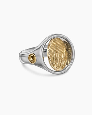 Water and Fire Duality Signet Ring in Sterling Silver with 18K Yellow Gold, 20mm