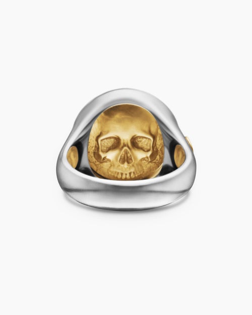 Mens Life and Death Duality Signet Ring in Sterling Silver with 18K Yellow Gold, 20mm