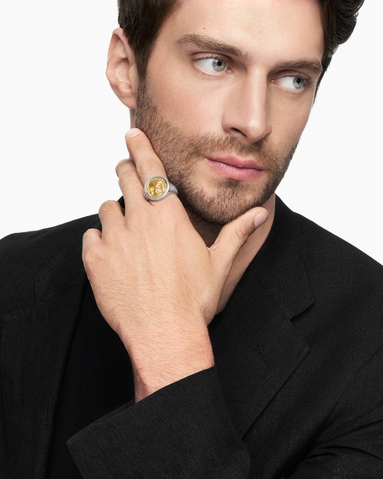 Life and Death Duality Signet Ring in Sterling Silver with 18K Yellow Gold, 20mm