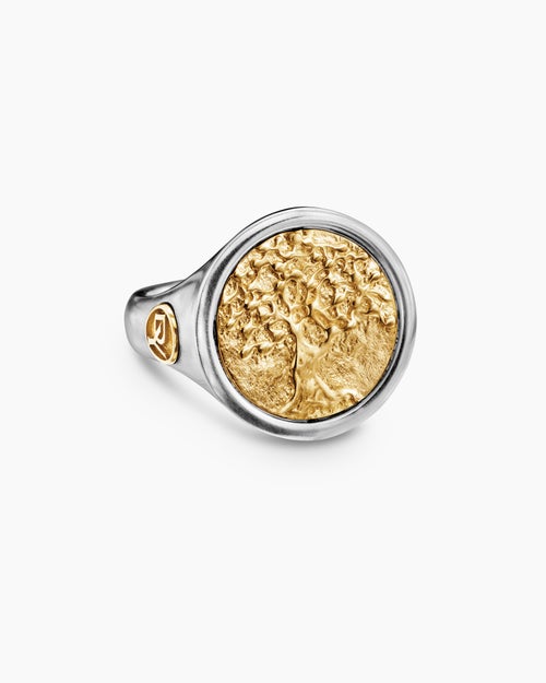 Mens Life and Death Duality Signet Ring in Sterling Silver with 18K Yellow Gold, 20mm