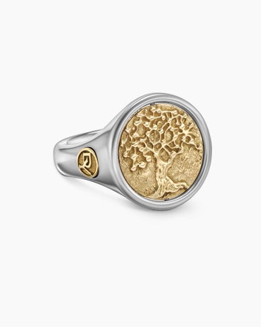 Life and Death Duality Signet Ring in Sterling Silver with 18K Yellow Gold, 20mm