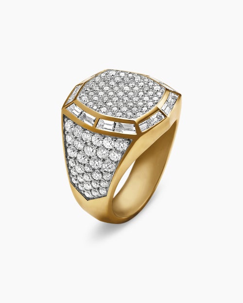 Mens Streamline Signet Ring in 18K Yellow Gold, 25mm