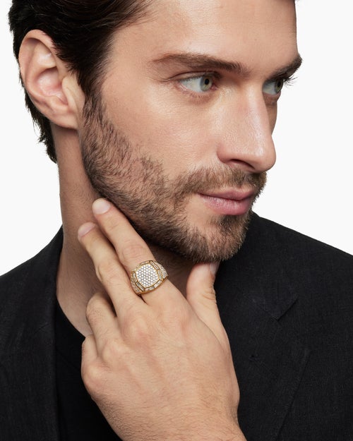 Mens Streamline Signet Ring in 18K Yellow Gold, 25mm