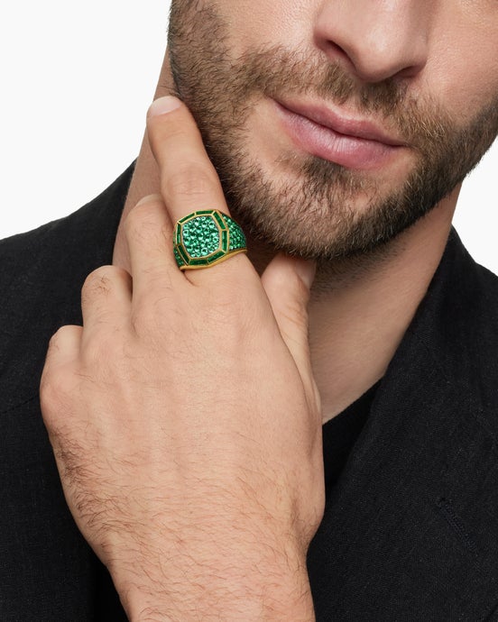 Streamline® Signet Ring in 18K Yellow Gold with Emeralds, 25mm