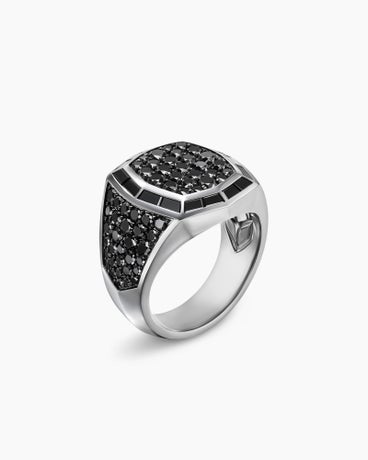 Streamline® Signet Ring in 18K White Gold with Black Diamonds, 25mm