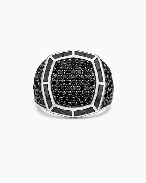 Mens Streamline Signet Ring in 18K White Gold, 25mm