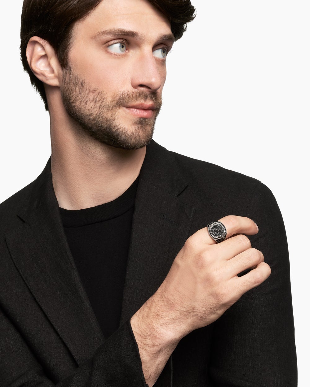 Mens Streamline Signet Ring in 18K White Gold, 25mm