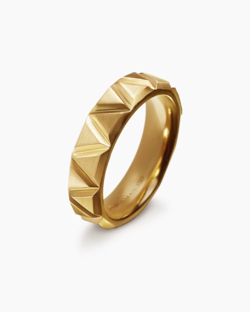 Mens Faceted Triangle Band Ring in 18K Yellow Gold, 6mm
