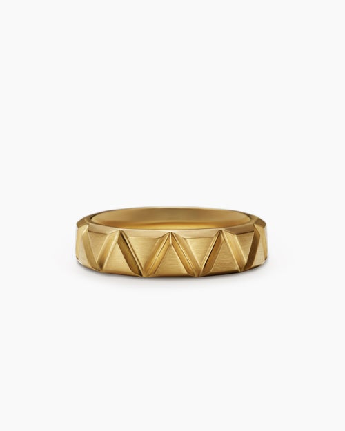 Mens Faceted Triangle Band Ring in 18K Yellow Gold, 6mm
