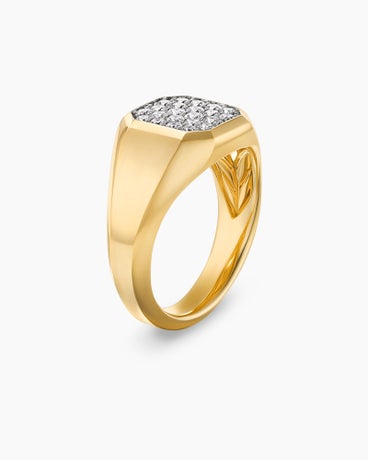 Streamline® Signet Ring in 18K Yellow Gold with Diamonds, 14mm