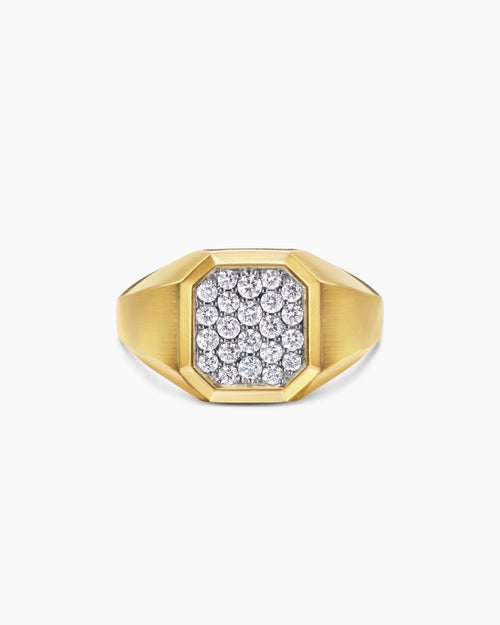 Mens Streamline Signet Ring in 18K Yellow Gold, 14mm