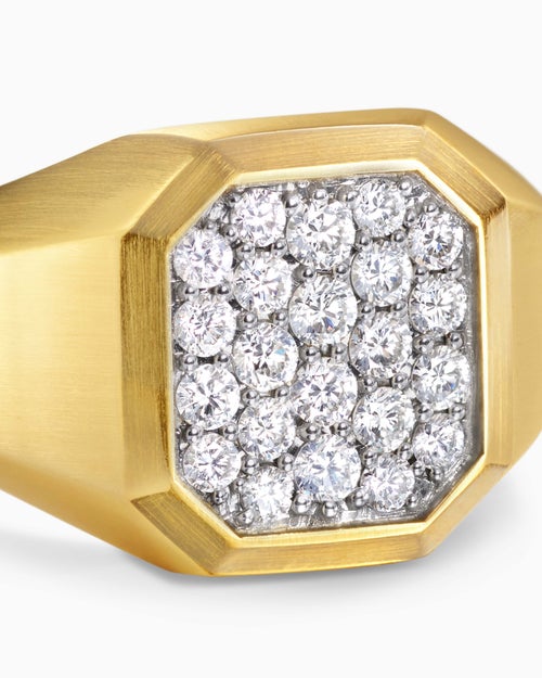 Mens Streamline Signet Ring in 18K Yellow Gold, 14mm