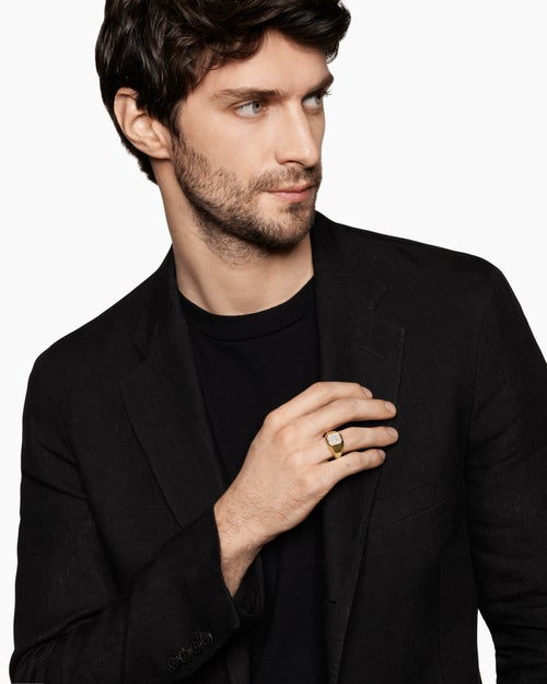 Mens Streamline Signet Ring in 18K Yellow Gold, 14mm