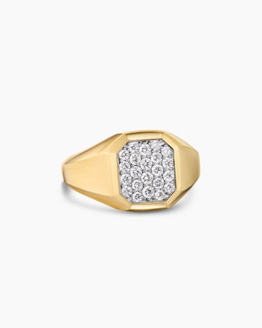 Streamline® Signet Ring in 18K Yellow Gold with Diamonds, 14mm