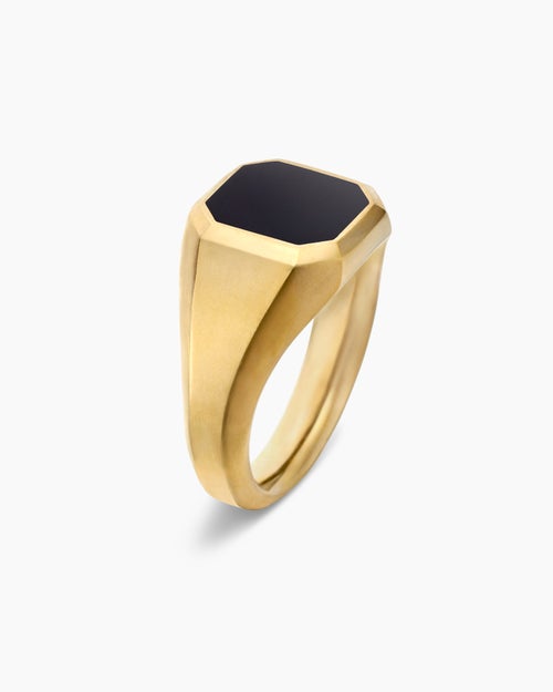 Mens Streamline Signet Ring in 18K Yellow Gold, 14mm
