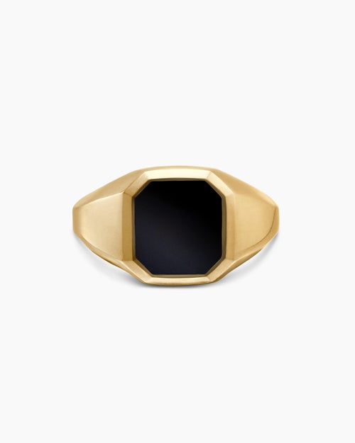 Mens Streamline Signet Ring in 18K Yellow Gold, 14mm