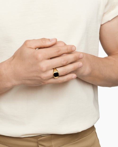 Mens Streamline Signet Ring in 18K Yellow Gold, 14mm