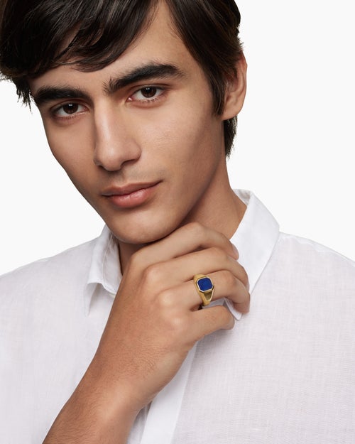 Mens Streamline Signet Ring in 18K Yellow Gold, 14mm