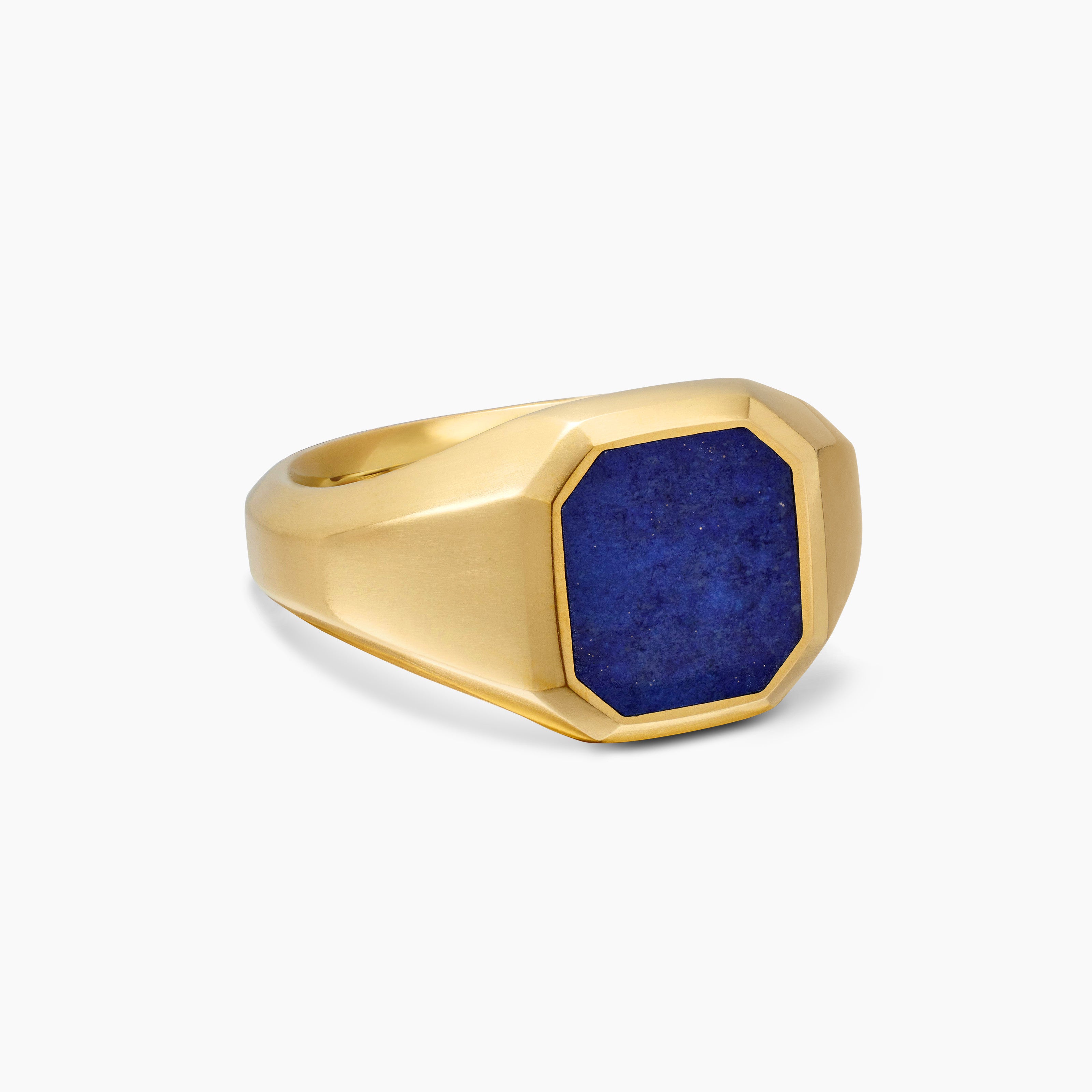Mens Streamline Signet Ring in 18K Yellow Gold, 14mm
