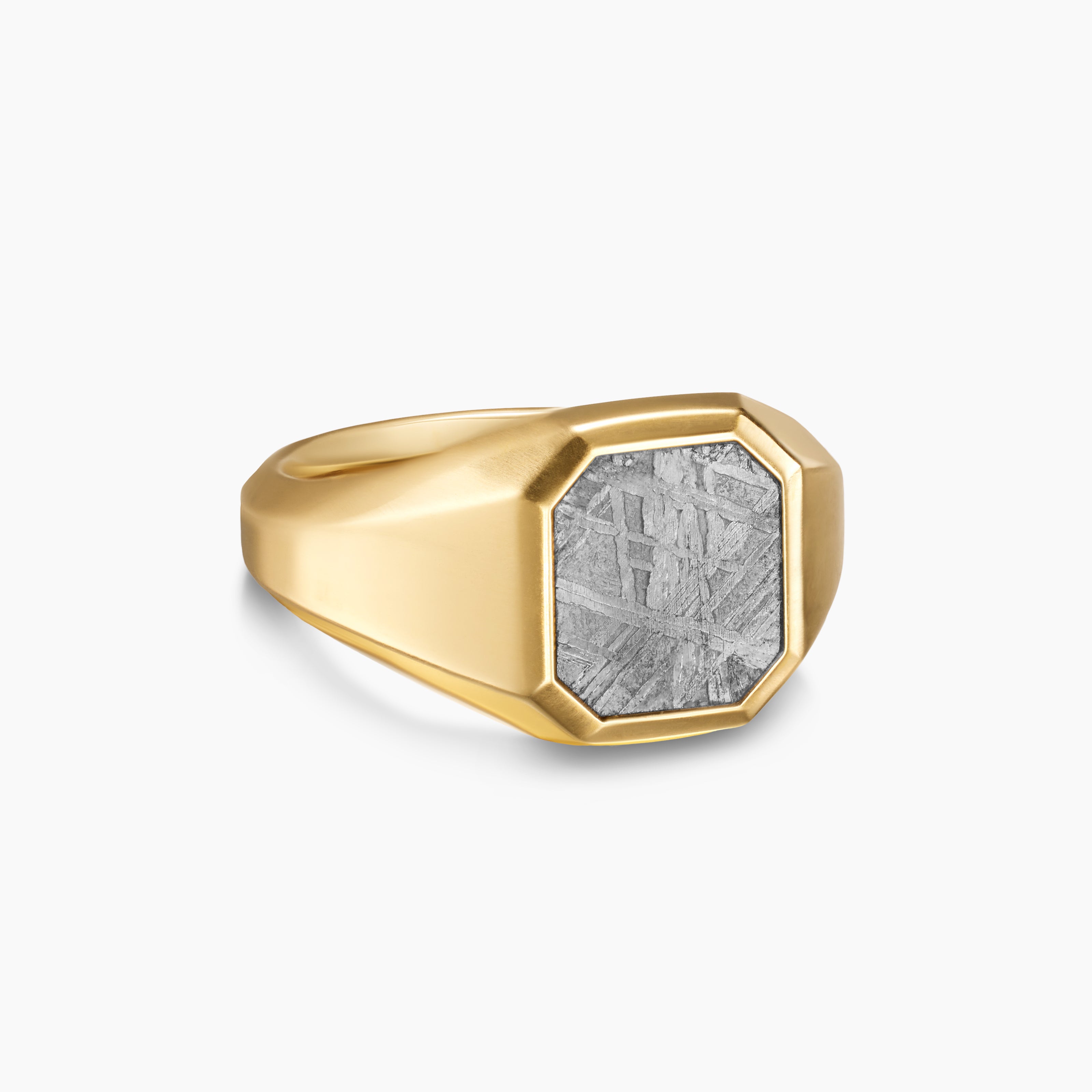 Mens Streamline Signet Ring in 18K Yellow Gold, 14mm