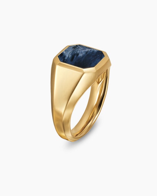 Mens Streamline Signet Ring in 18K Yellow Gold, 14mm