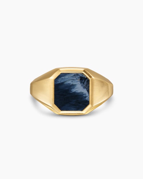 Mens Streamline Signet Ring in 18K Yellow Gold, 14mm