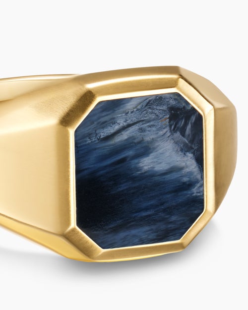 Mens Streamline Signet Ring in 18K Yellow Gold, 14mm