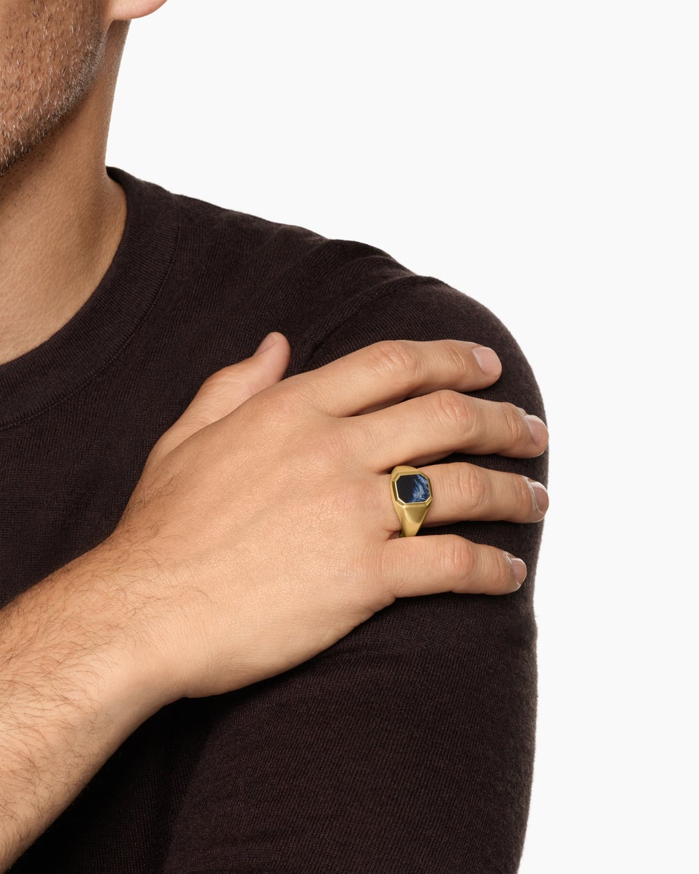 Mens Streamline Signet Ring in 18K Yellow Gold, 14mm