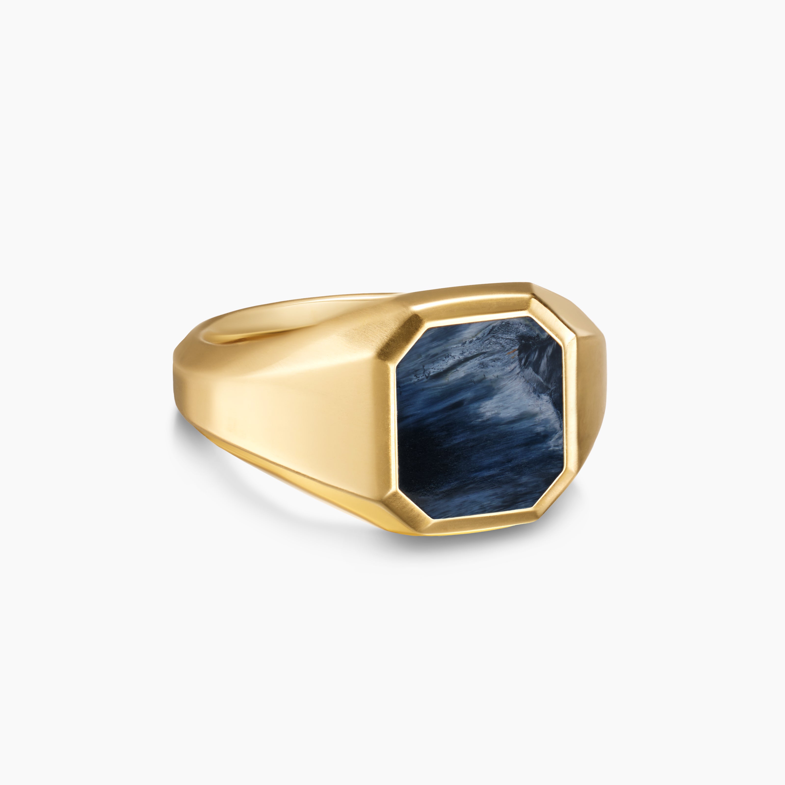 Mens Streamline Signet Ring in 18K Yellow Gold, 14mm