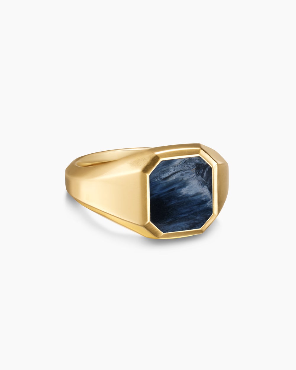 Mens Streamline Signet Ring in 18K Yellow Gold, 14mm