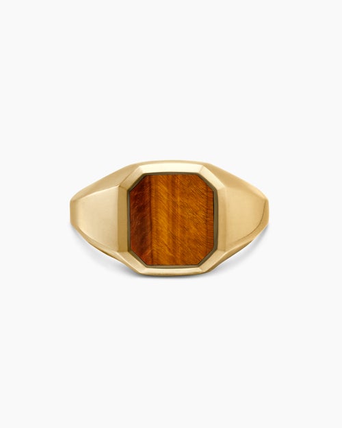 Mens Streamline® Signet Ring in 18K Yellow Gold with Tiger’s Eye, 14mm
