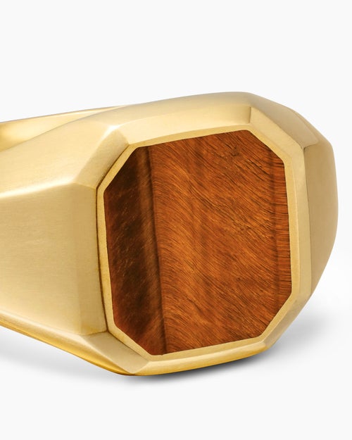 Mens Streamline Signet Ring in 18K Yellow Gold, 14mm