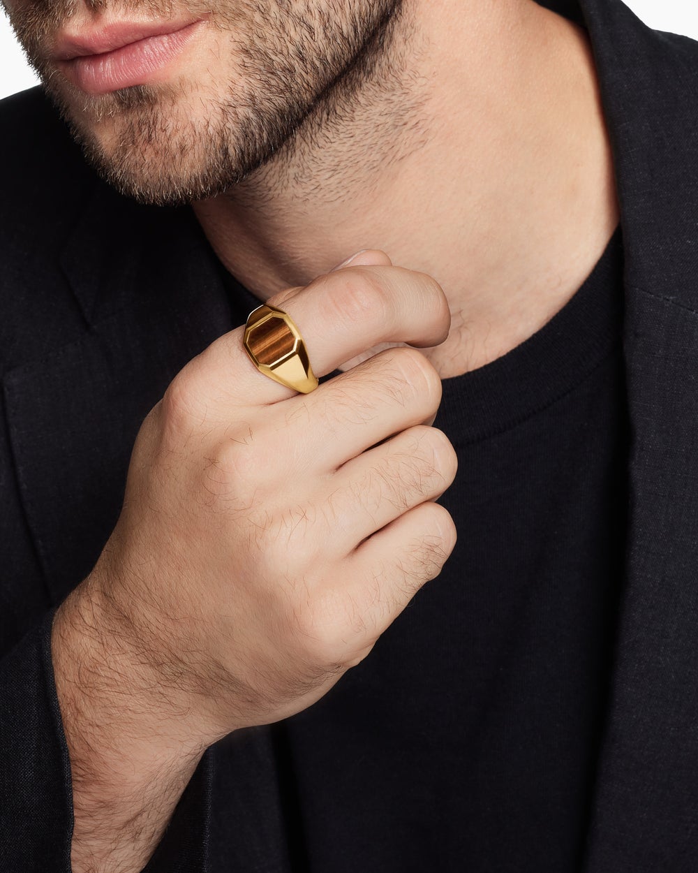 Mens Streamline Signet Ring in 18ct Yellow Gold, 14mm