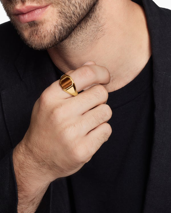 Streamline® Signet Ring in 18K Yellow Gold with Tiger’s Eye, 14mm