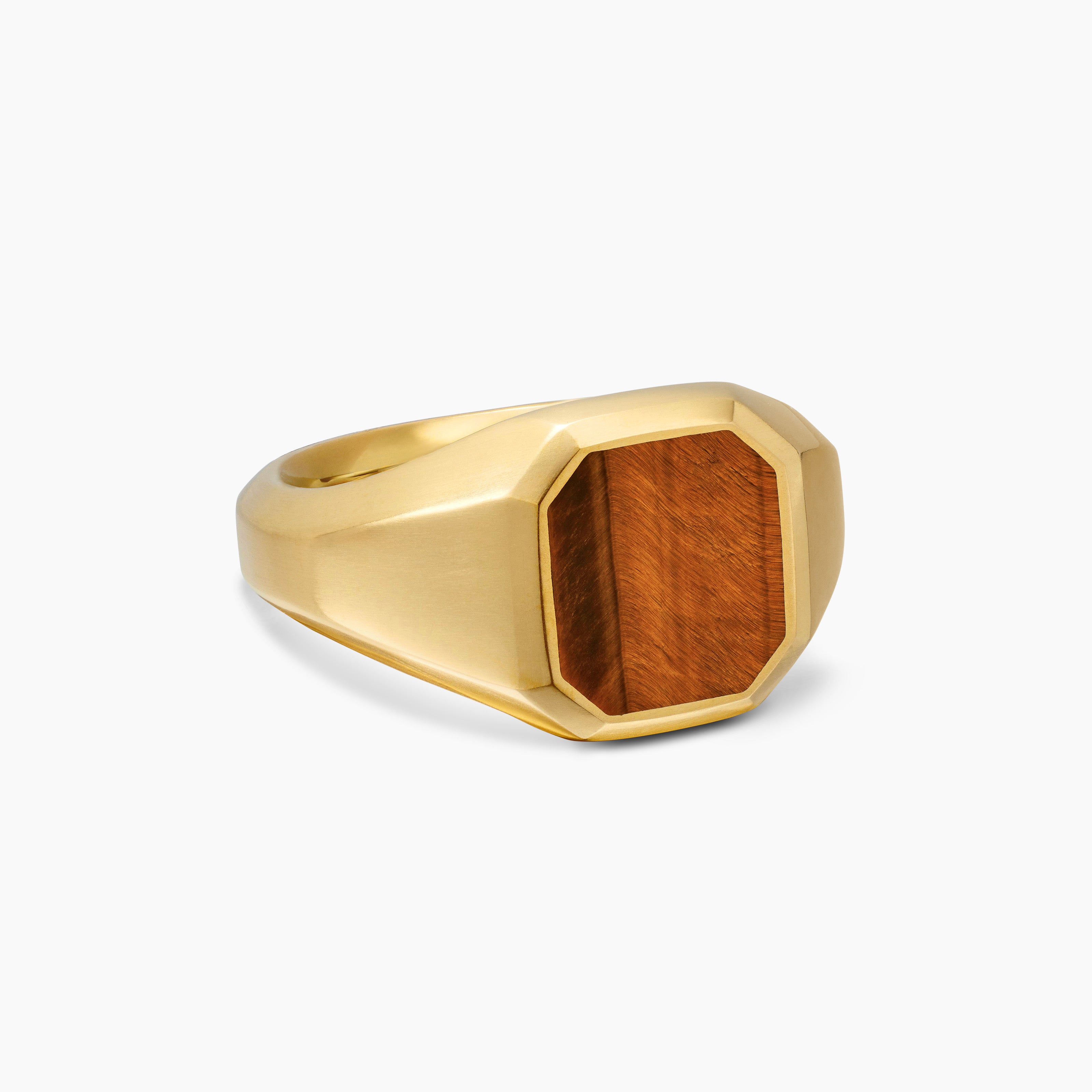 Mens Streamline Signet Ring in 18K Yellow Gold, 14mm