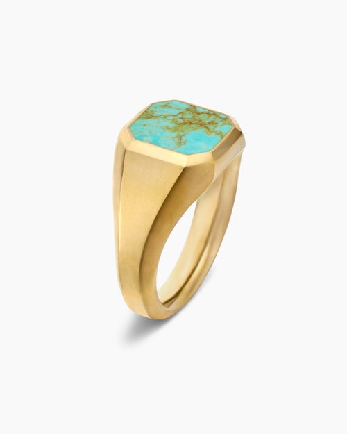 Mens Streamline Signet Ring in 18K Yellow Gold, 14mm