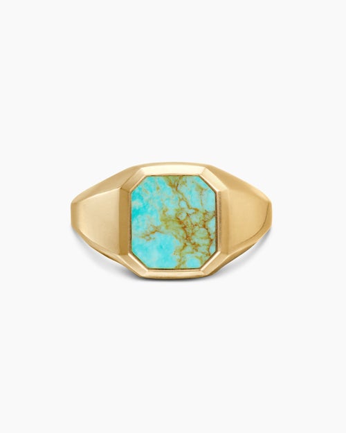 Mens Streamline® Signet Ring in 18K Yellow Gold with Turquoise, 14mm
