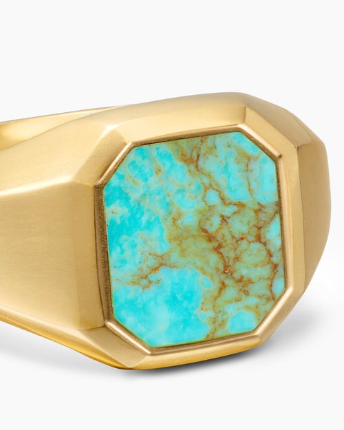 Mens Streamline Signet Ring in 18K Yellow Gold, 14mm