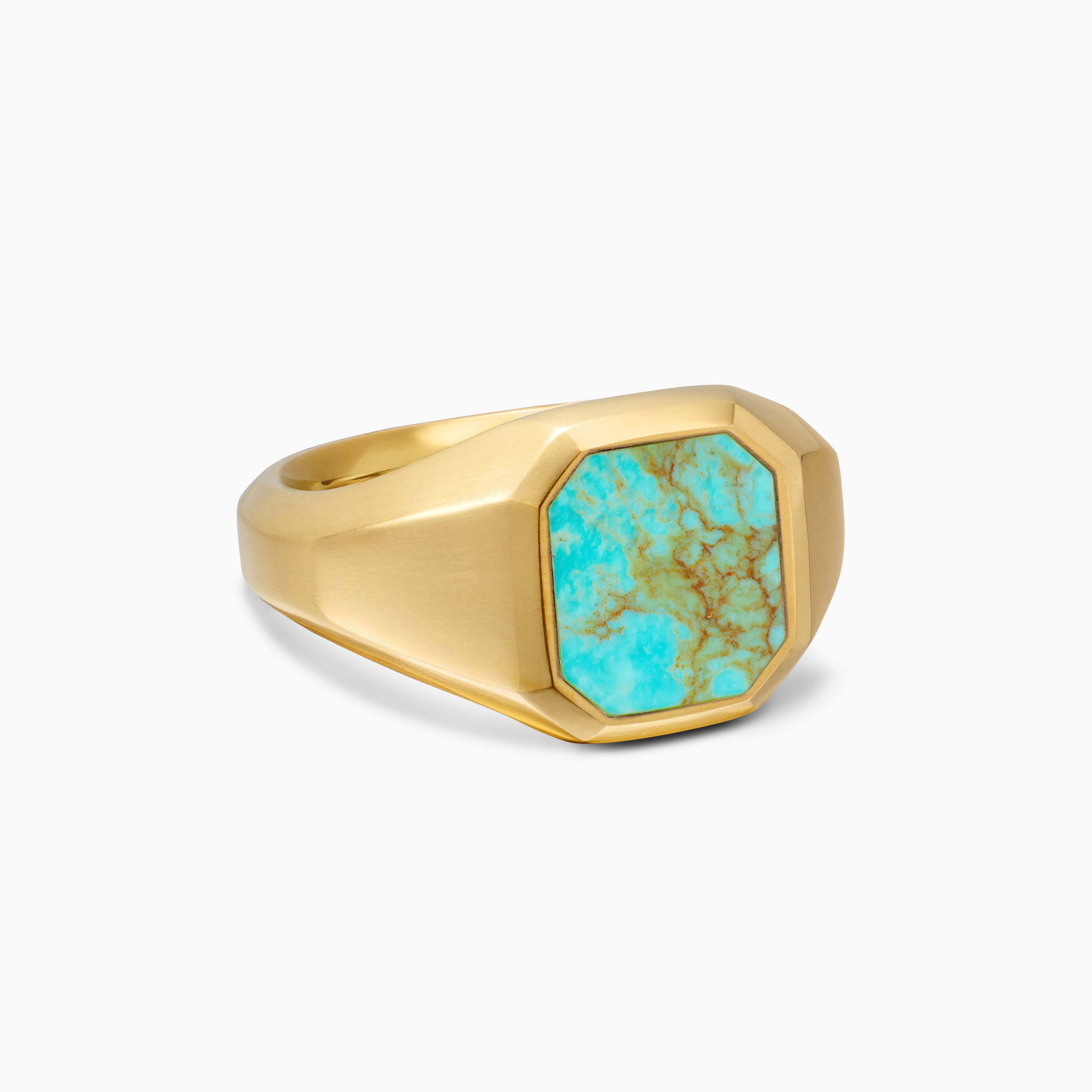 Mens Streamline&reg; Signet Ring in 18K Yellow Gold with Turquoise, 14mm