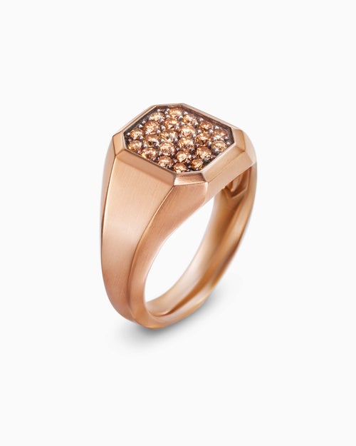 Mens Streamline® Signet Ring in 18K Rose Gold with Cognac Diamonds, 14mm