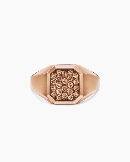 Mens Streamline® Signet Ring in 18K Rose Gold with Cognac Diamonds, 14mm