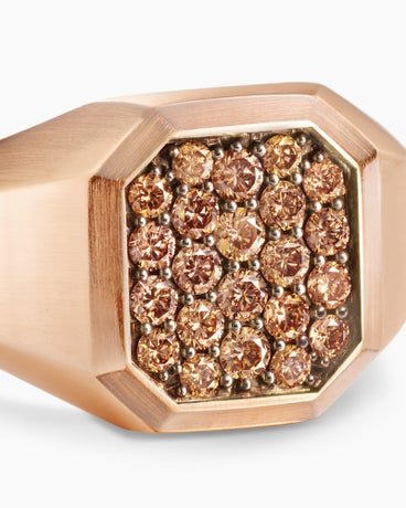 Streamline® Signet Ring in 18K Rose Gold with Cognac Diamonds, 14mm