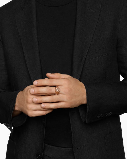 Mens Streamline® Signet Ring in 18K Rose Gold with Cognac Diamonds, 14mm