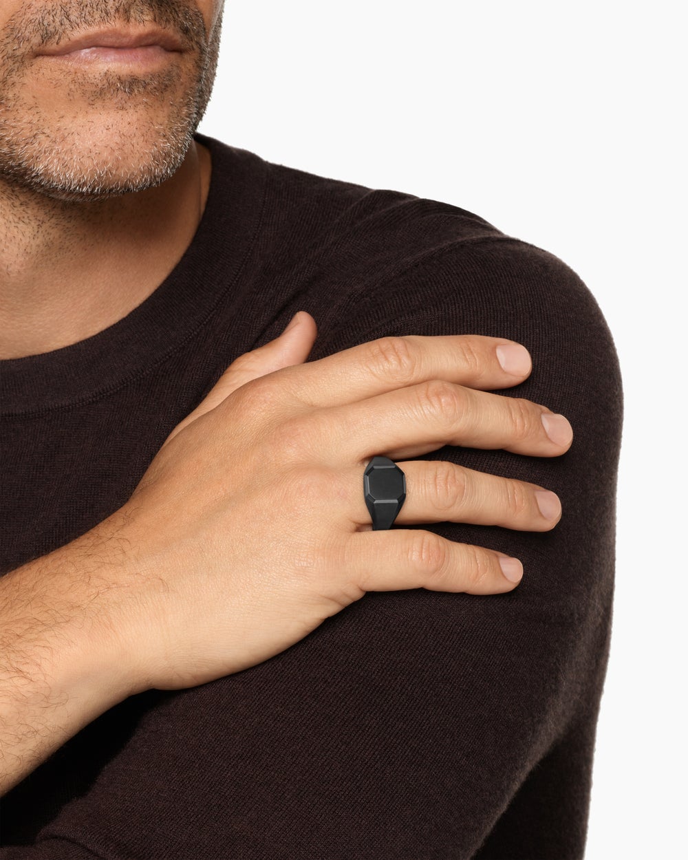 Mens Streamline Signet Ring in Black Titanium, 14mm