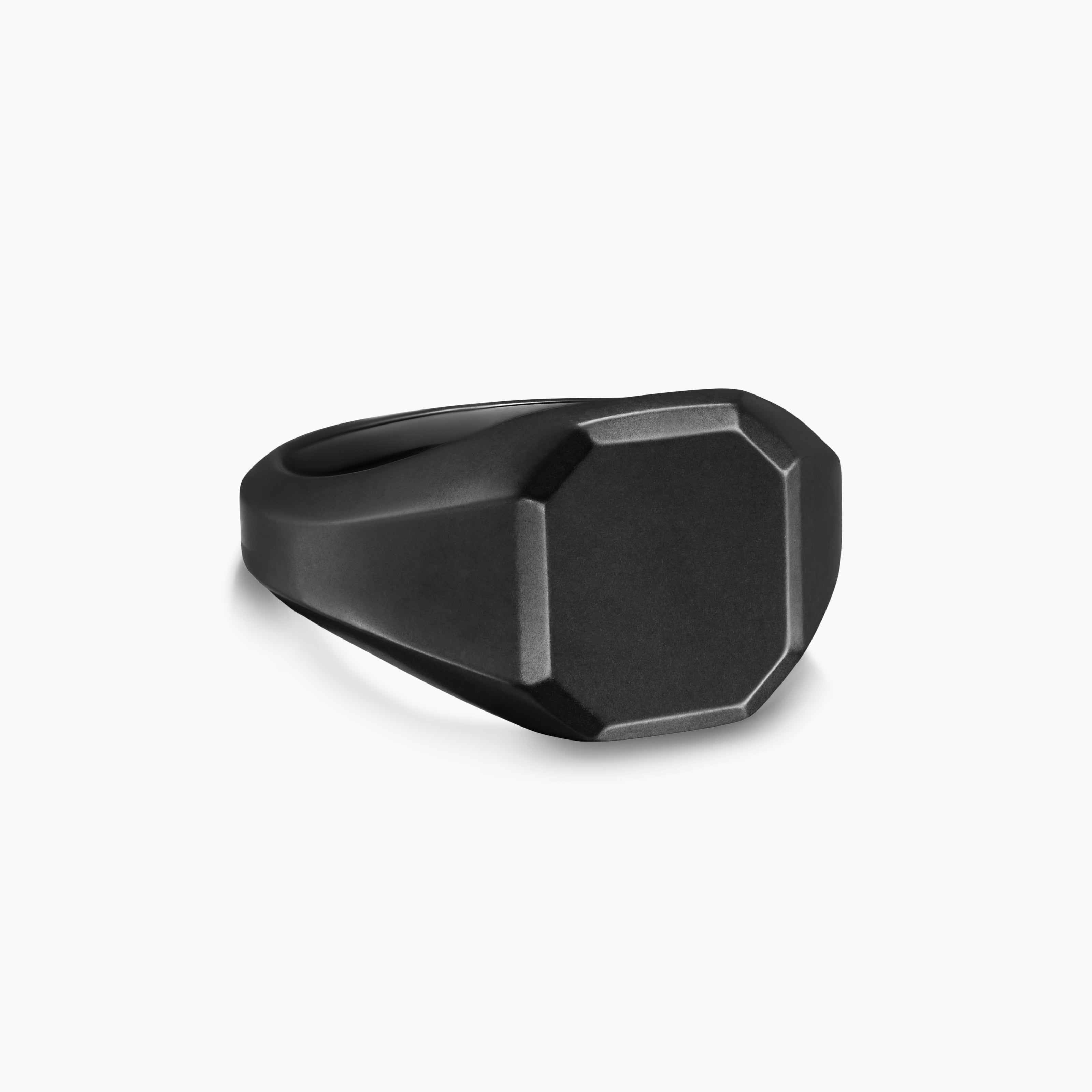 Mens Streamline Signet Ring in Black Titanium, 14mm