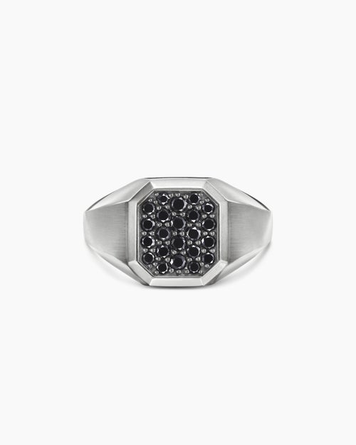 Mens Streamline® Signet Ring in Sterling Silver with Black Diamonds, 14mm