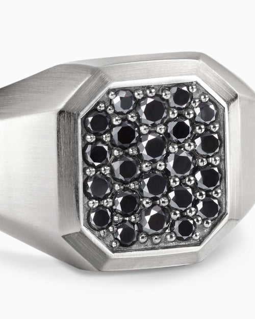 Mens Streamline® Signet Ring in Sterling Silver with Black Diamonds, 14mm