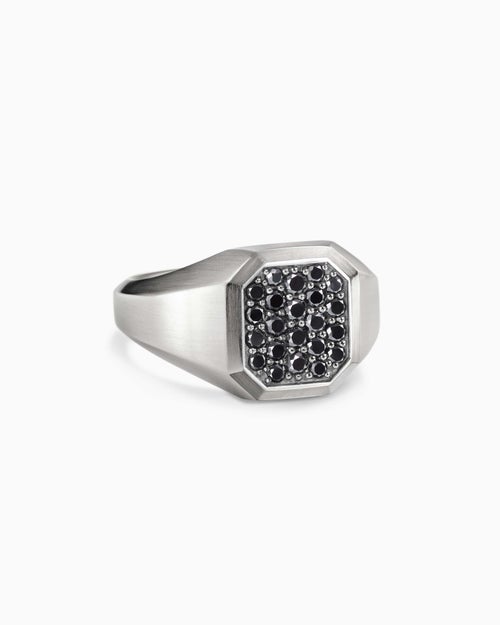 Mens Streamline® Signet Ring in Sterling Silver with Black Diamonds, 14mm