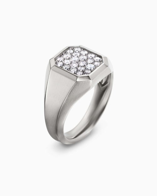 Mens Streamline® Signet Ring in Sterling Silver with Diamonds, 14mm