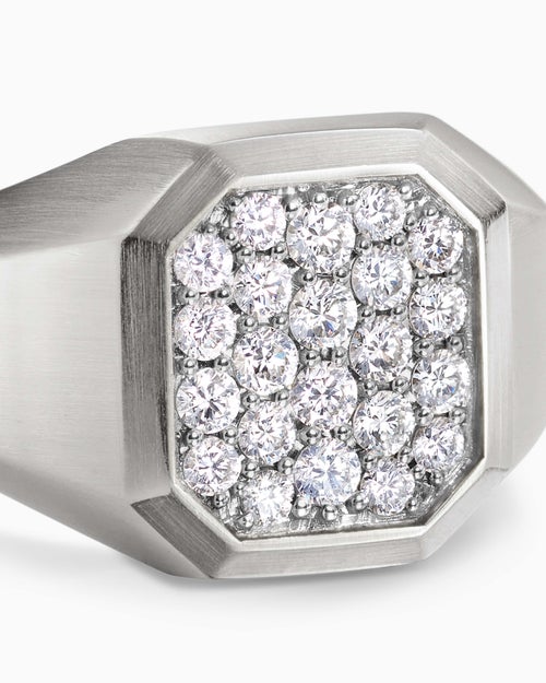 Mens Streamline® Signet Ring in Sterling Silver with Diamonds, 14mm